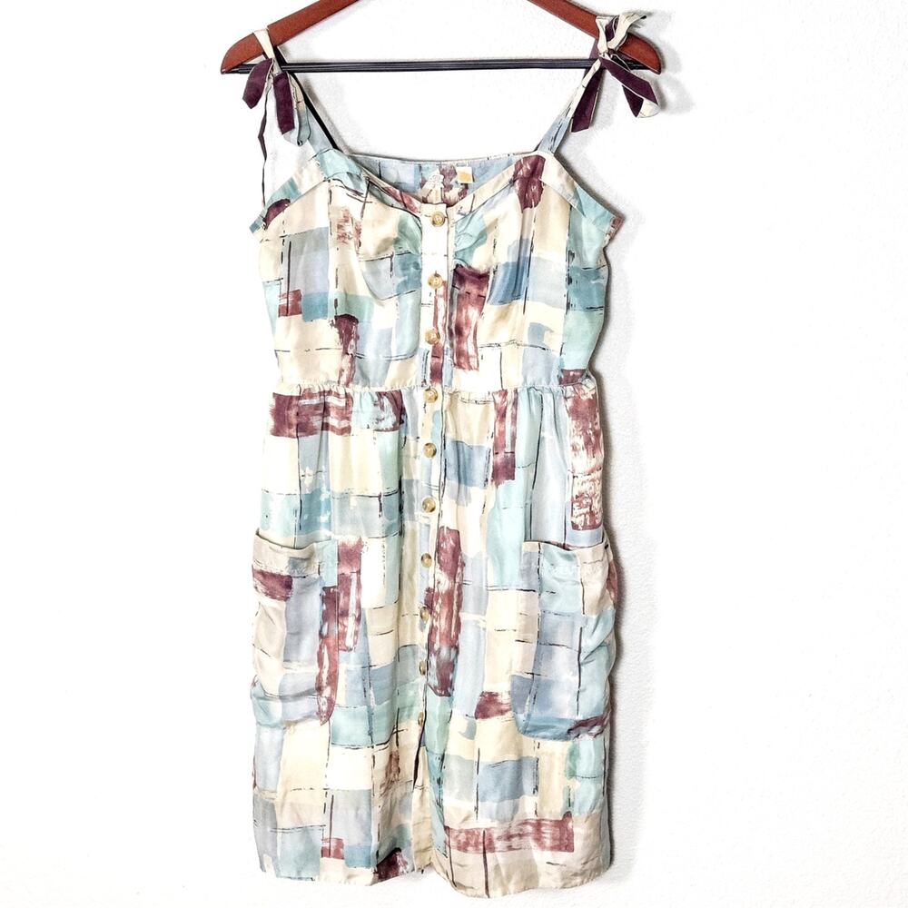Maeve Slip Dress Size 2 Silk Printed Boho Vacation Tie Shoulder Cream Red